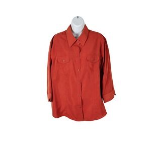 Joanna Plus Womens 2X Burnt Orange Button Up 3/4 Sleeve Pocket Shirt Top